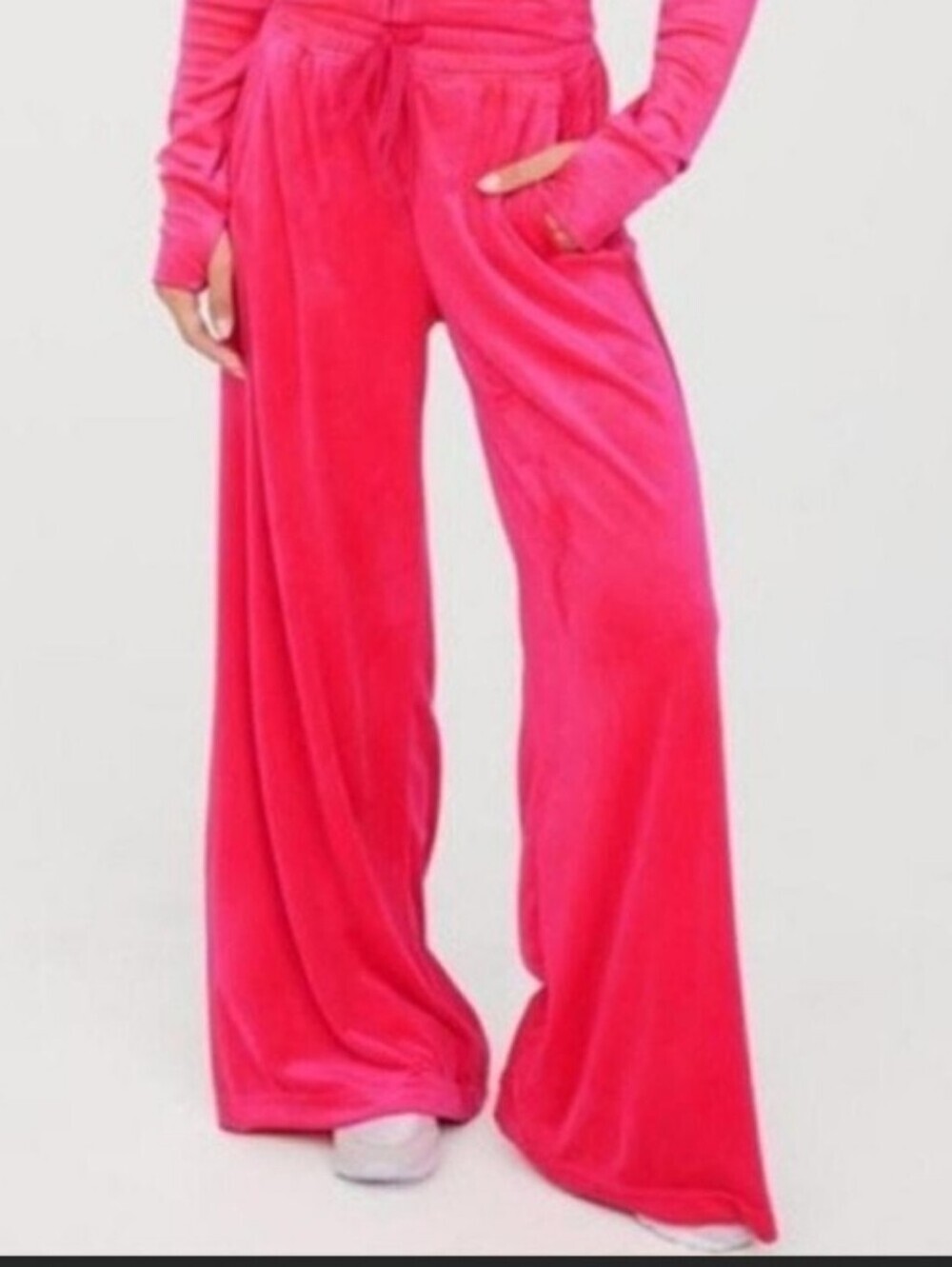 NWOT Aerie Bright Lights Velour High Waisted Wide Leg Pants Hot Pink Size S